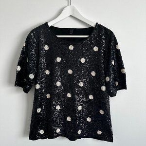 J.Crew Navy & White Polka Dot Sequin Top - Size XL